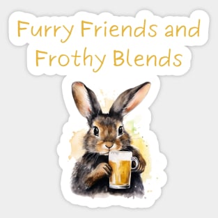 "Furry Friends and Frothy Blends" rabbit drinks beer Sticker